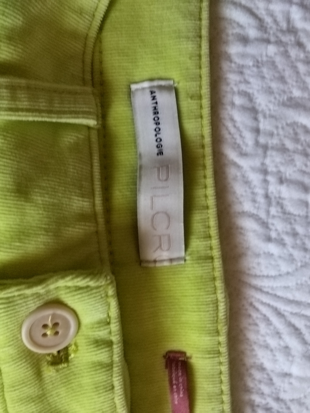Anthropologie Women's Neon Lime Corduroy Bottoms